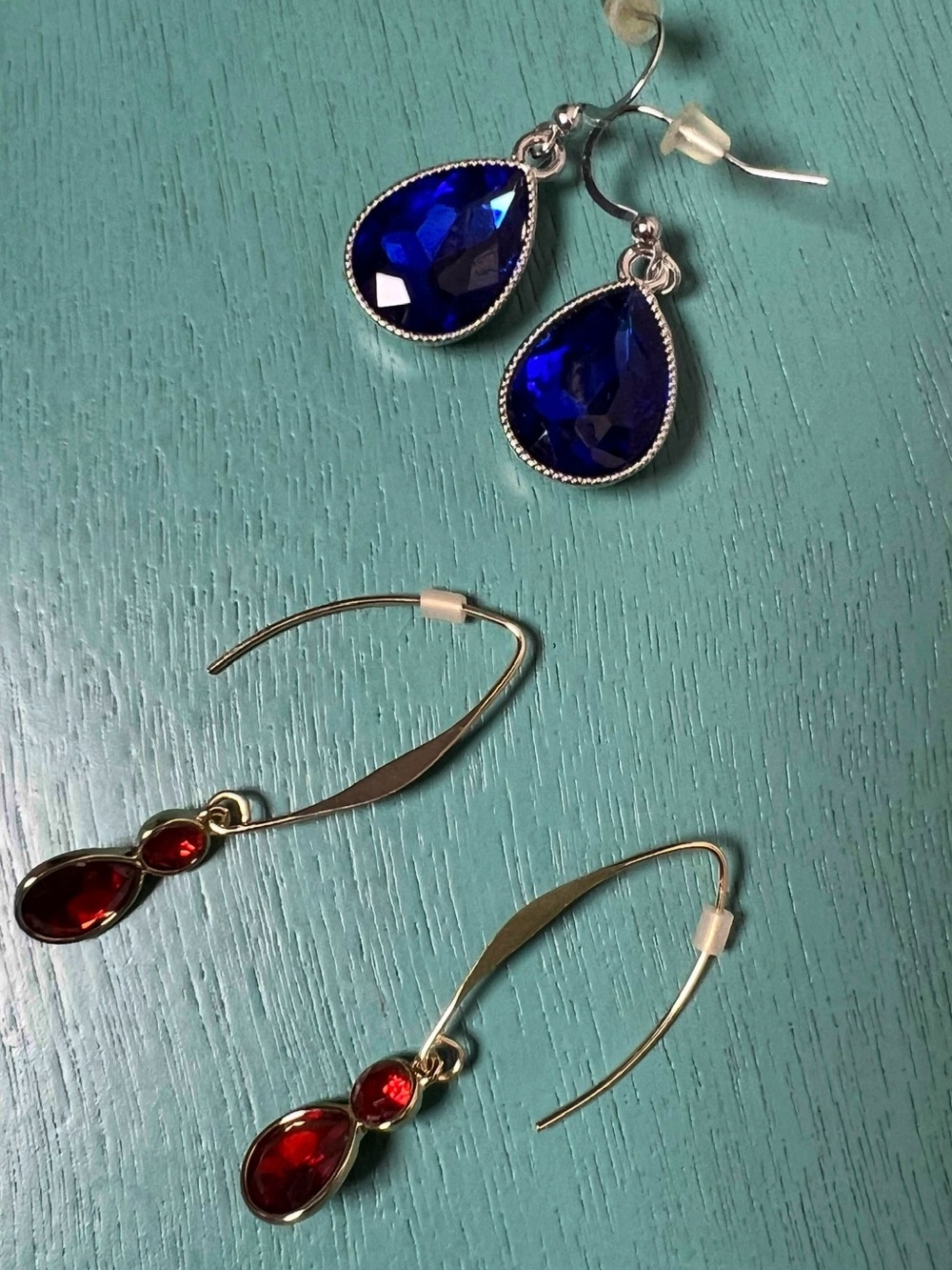 Teardrop Crystal Earrings - Blue and Red